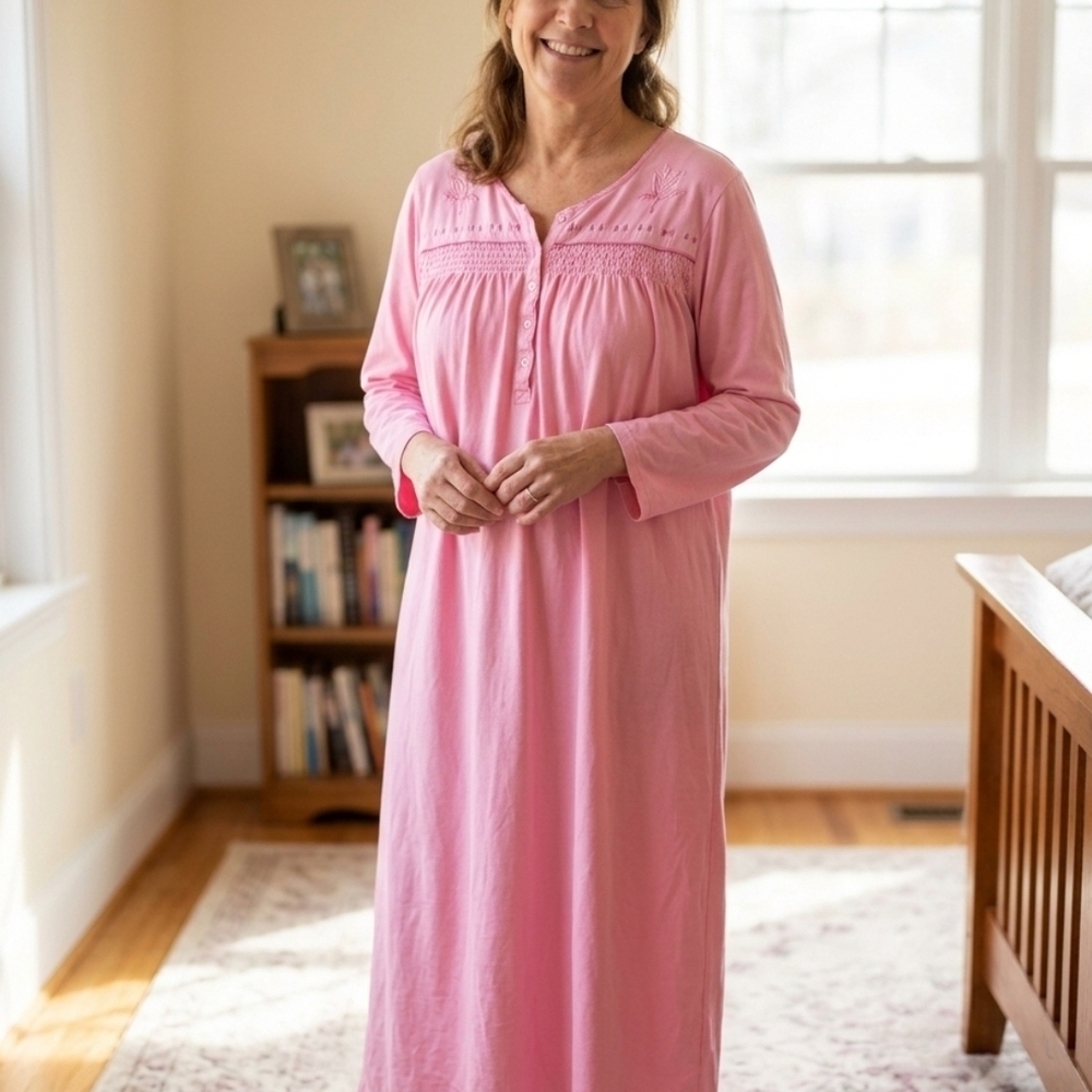 Keyocean Pink Henley Nightdress with Ribbon Detail
